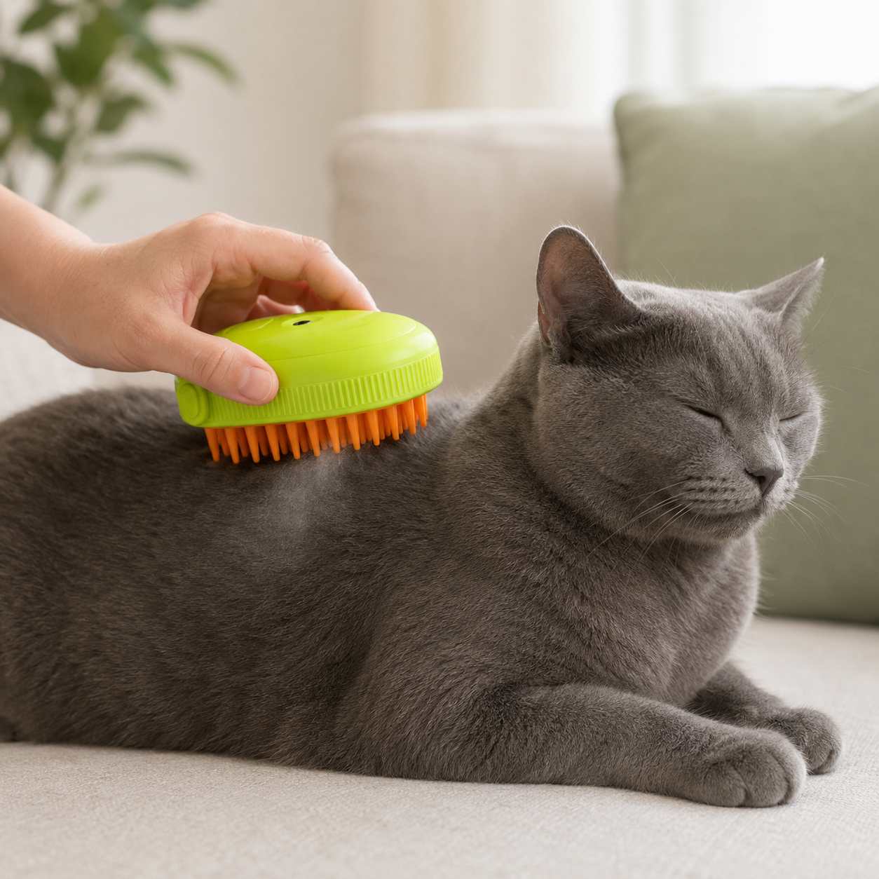 Cepillo vaporizador para el cuidado del pelaje de perros y gatos