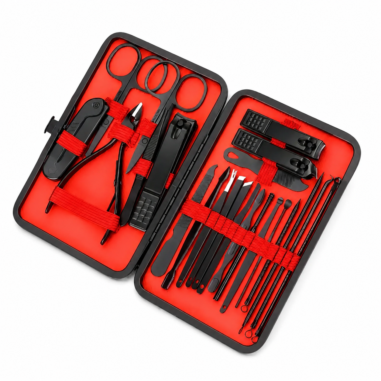 Kit de manicure y pedicure de 16 piezas con estuche rojo y negro